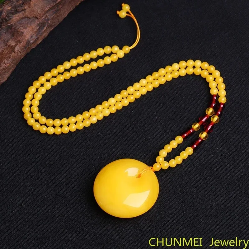 

Baltic Chicken Oil Yellow Amber Honey Wax Water Drop Old Beeswax Necklace Safety Buckle Pendant Women's Style Charms