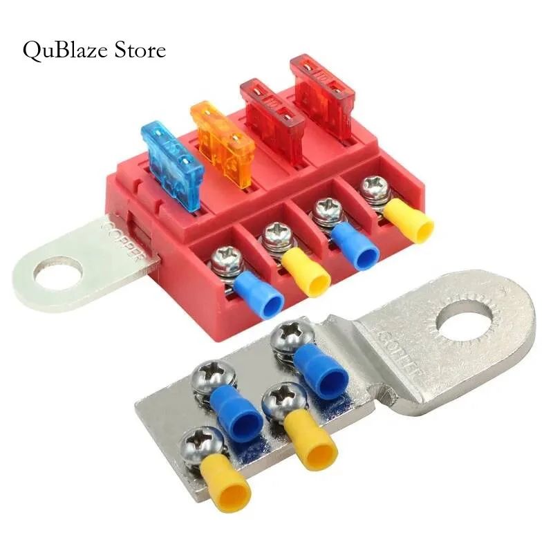 

M10 100A 32V 4 Circuit Kit ST Blade Fuse Block Battery Terminal Mount Busbar Boating Equipment For Car Yacht Truck