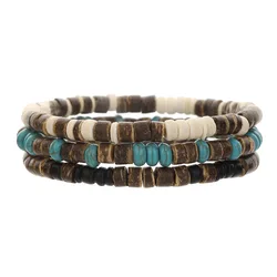 Coconut Wood Beaded Bracelet Eiastic Turquoise Stone Bead Bracelets for Men and Women Handmade Stacking Wooden Stretch Bracelets