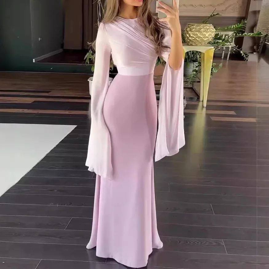 Party Dress Women Long Dresses A Line Round Neck Night Maxi Mesh High Waist Slim Bodycon Sexy Temperament Elegant Sexy Vestidos