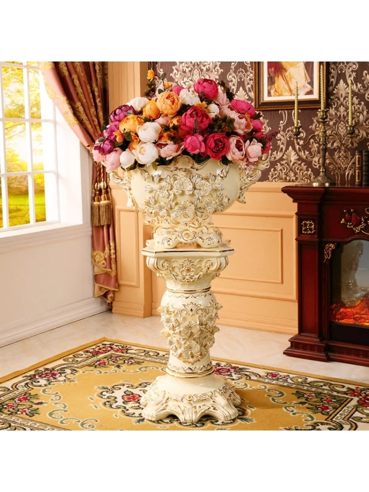 European-Style Floor Vase Decoration Retro Large Flower Pot Ceramic Roman Column Decoration