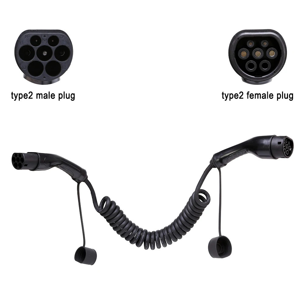 

5Metre 32A 7kw 32A three phase 22kw EV Spiral cable type 2 to type 2 EV charger cable for electric vehicle iec 62196 32a evse