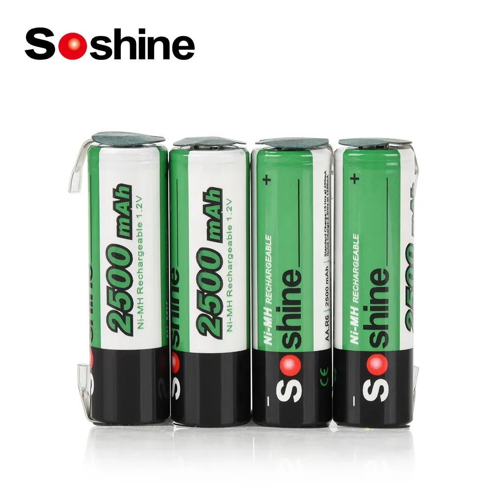 Soshine AA 2500mAh Rechargeable Batteries with Welding Tabs Aa 1.2V NIMH Battery 2500mAh Nimh Battery 1200 Cycle Time for Radio