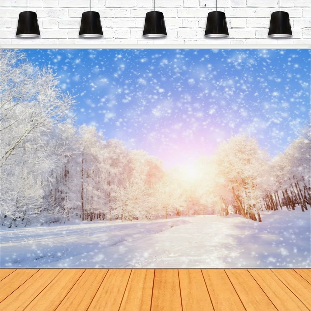 

Фон для фотосъемки Зимний лес Рождество Снежные деревья Белая снежинка Природа Пейзаж Пейзаж С Новым годом Фон