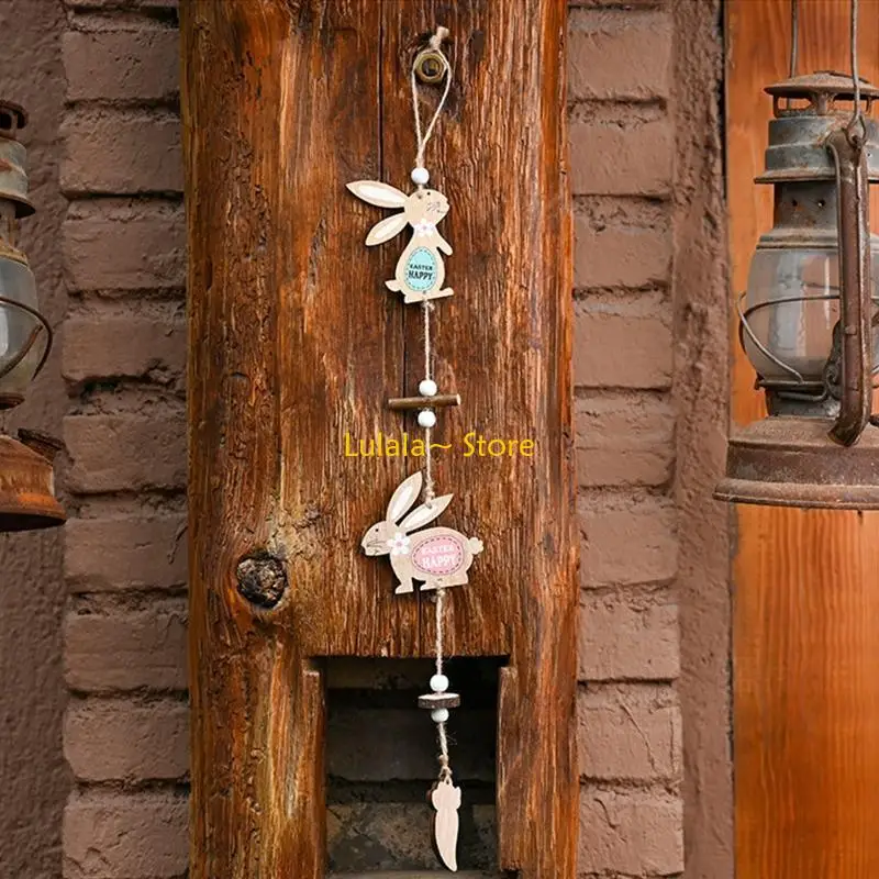 Y4QA Rústico Ornamento Páscoa Feliz com Corda pendurada Easter Party Props Decoração festas família Montada Decoração