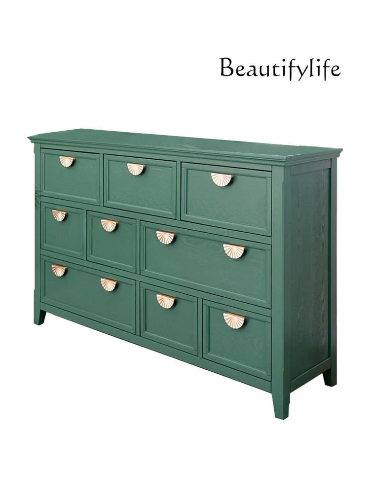 

Шкафчик в стиле ретро темно-зеленый для гостиной, комбинированный шкафчик с несколькими выдвижными ящиками, вместительный шкафчик для хранения