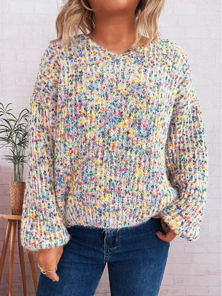 

New In 2025 Colorful Knitted V-neck Pullover Women Autumn Winter Korean Fashion Long Sleeve Sweater