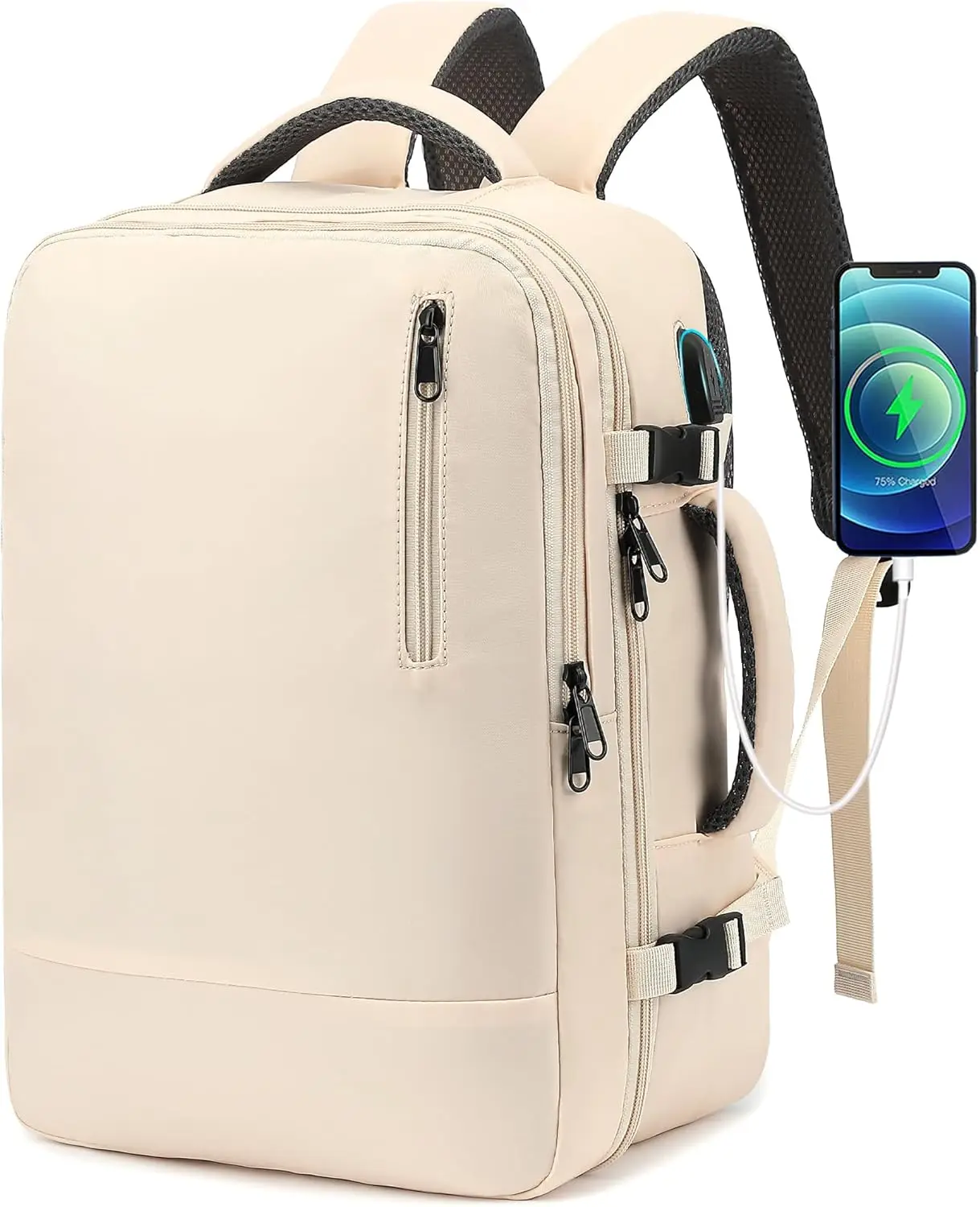 Mochila de Viaje para Mujer con Puerto USB, Compartimento para Laptop de 15.6 Pulgadas, Bolso de Mano Aprobado para Vuelos, para el Trabajo y Fines de Semana