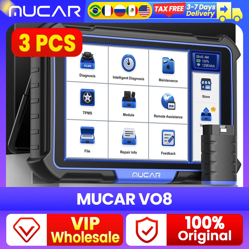 

VIP Wholesale 3 PCS MUCAR VO8 Bidirectional ECU Coding Active Test 34 Reset Free Professional Car Diagnostic Tool Obd2 Scanner