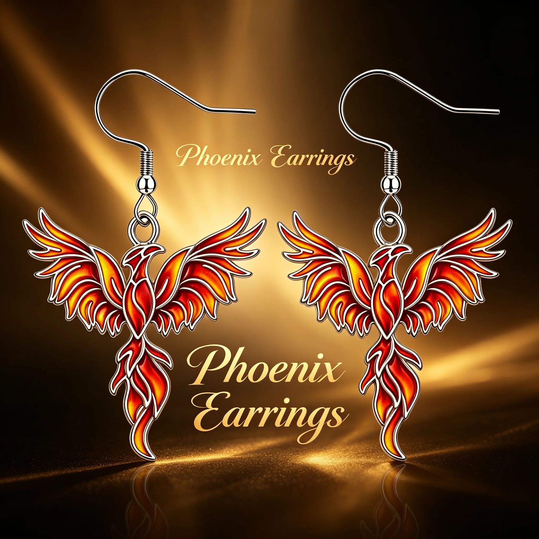 Vintage Silvery Zinc Alloy Fire Phoenix Enamel Dangle Earrings Mythology Rebirth Jewelry for Women Girls Gift