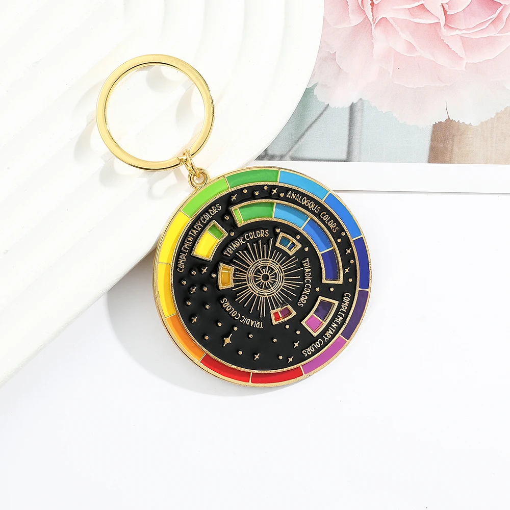 Creative Rotatable Colorful Wheel Keychain Rainbow Turntable Color Wheel Charm Key Chains Aesthetic Keyrings Arts Gifts Artists