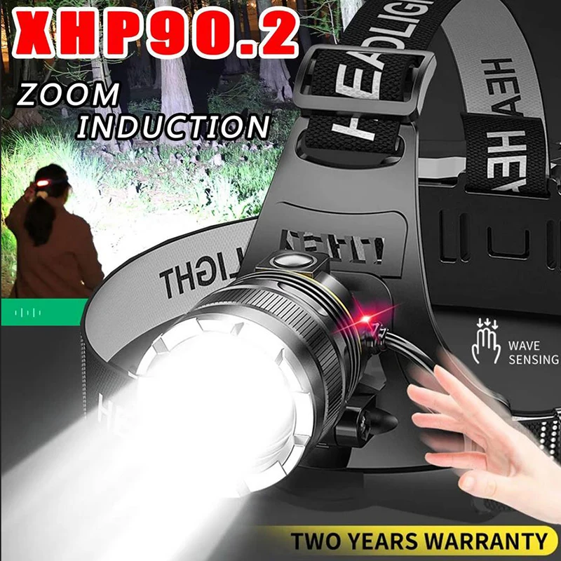 

30000LM Upgrade Headlamp Sensor XHP90.2 Fishing Headlight 18650 Battery Flashlight USB Rechargeable Head Lights Torch Lantern