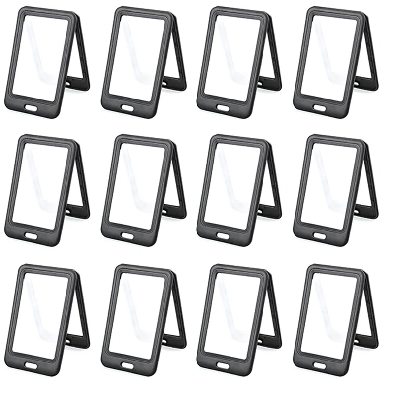 ID Badge Holder With Double-Sided Windows Vertical ID Card Holder ID Card Case Protector For School, 12PCS Black