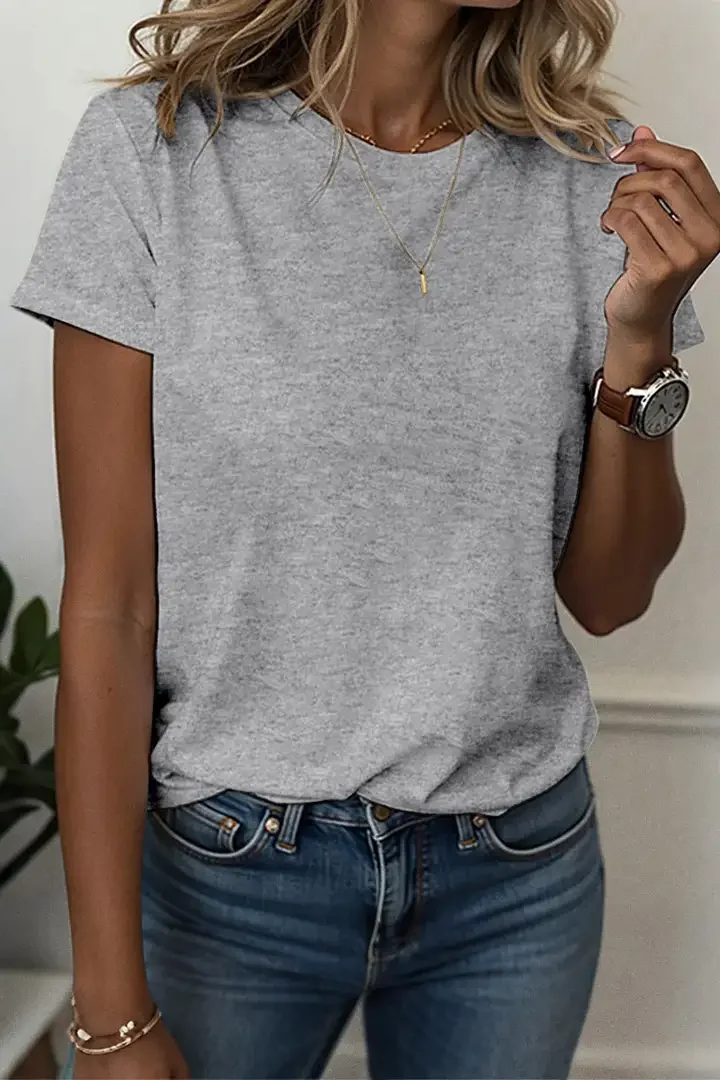 Modisches Damen-T-Shirt-Set in Unifarben mit Kurzen Ärmeln, 3-teilig – Detail 11