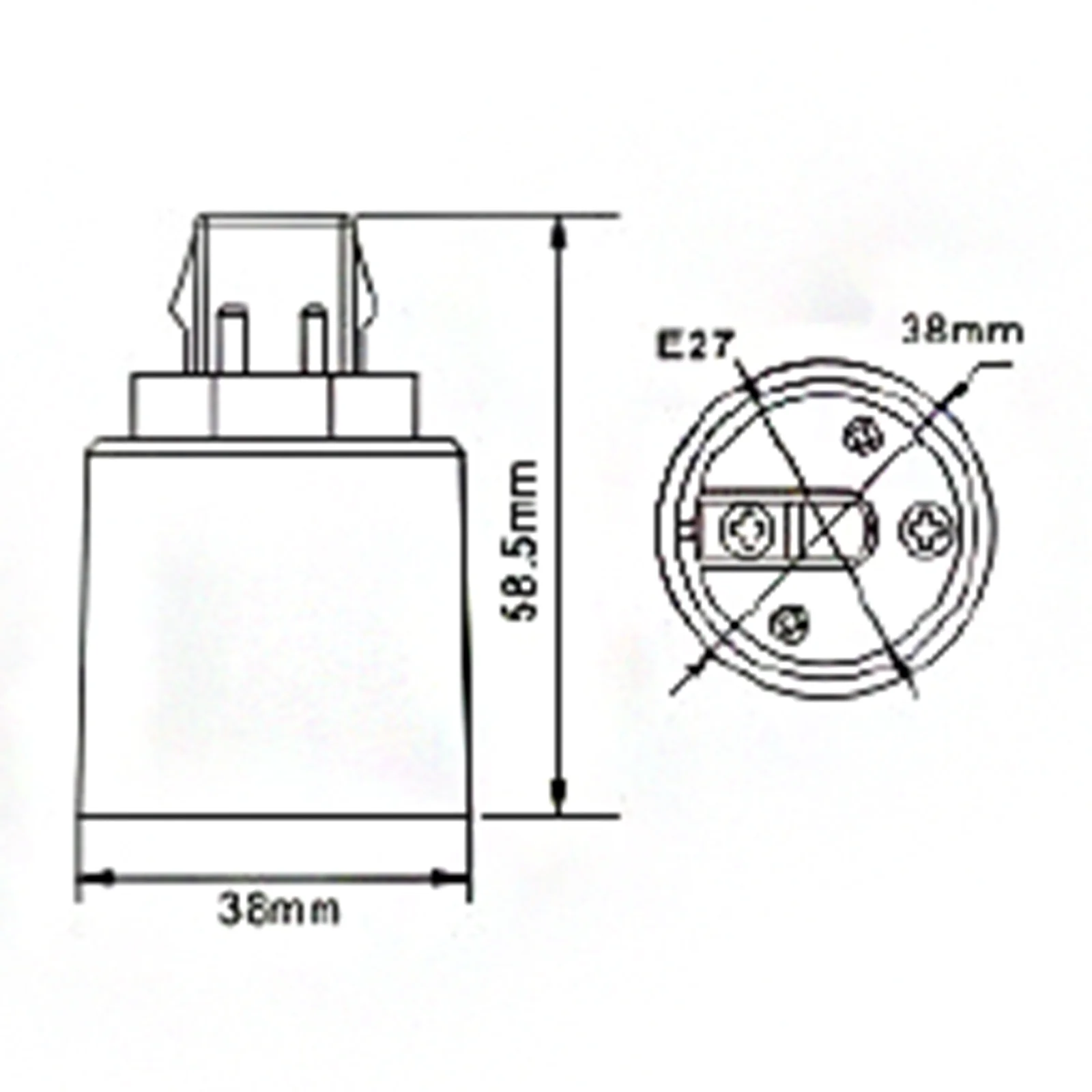 2PCS Short Neck G24 to E27 4Pin Adapter, LED Bulb Base Converter 220V - Compact Design for E27 Lamps in G24 Socket, Fits Dow