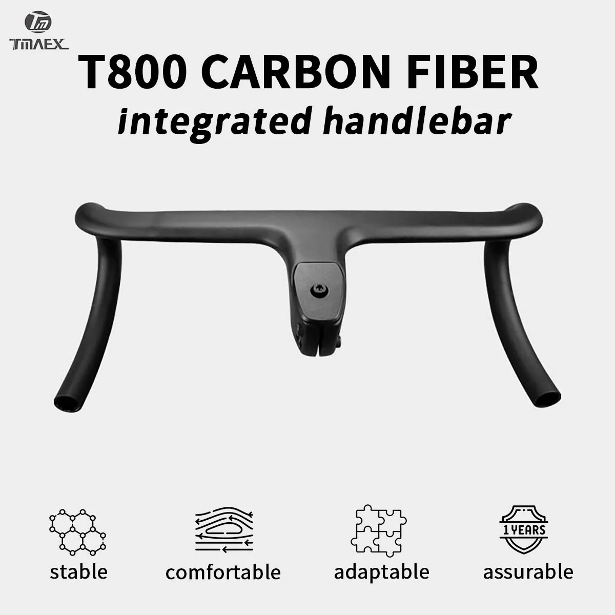 TMAEX carbon fiber bicycle road handlebar, 28.6mm, no logo, black, one-piece molding