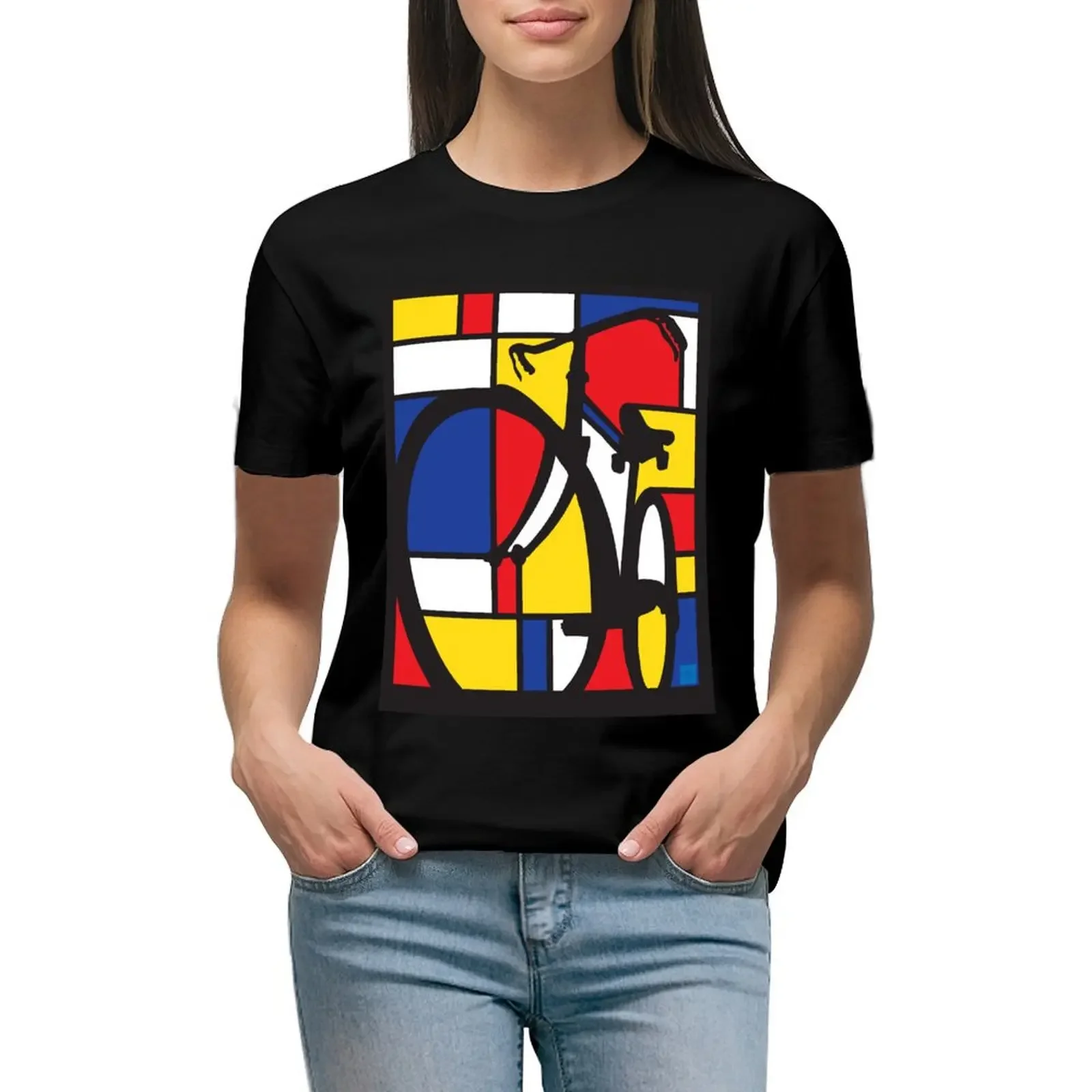 

Mondrian Bicycle art T-Shirt sports fans customizeds hippie clothes female t-shirt dress for Women graphic