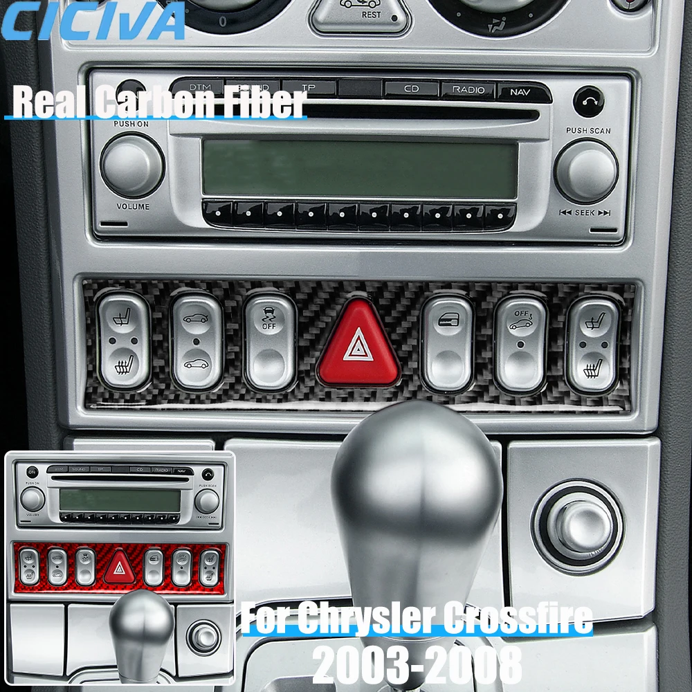 

Real Carbon Fiber Car Accessories Hazard Warning Light Cover Soft Sticker For Chrysler Crossfire 2003 2004 2005 2006 2007 2008