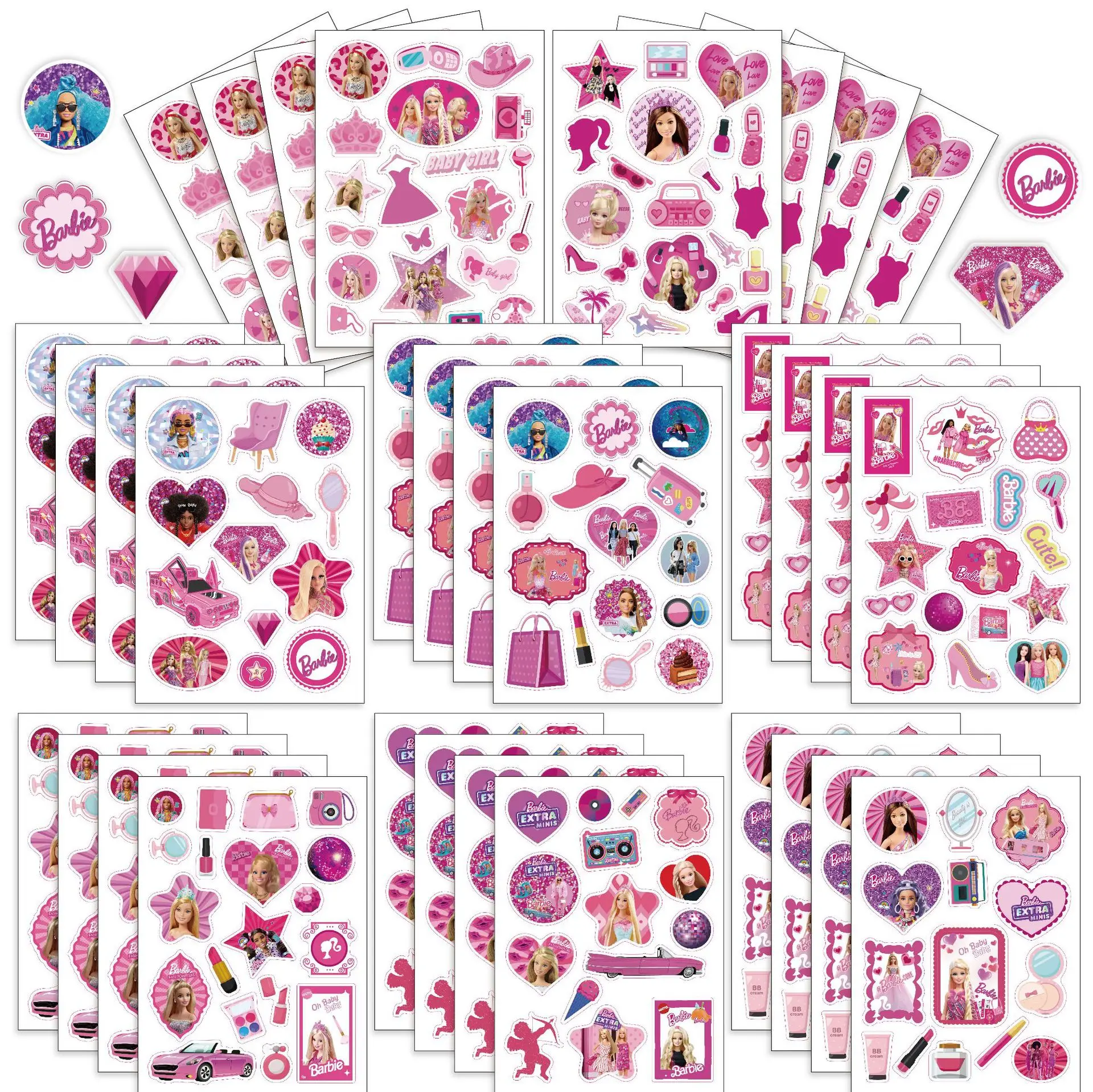 16 Sheets/pack Barbie Stickers Anime Cartoon Diy Sticker Kawaii Princess Waterproof Computer Case Desktop Decor Stickers Gifts