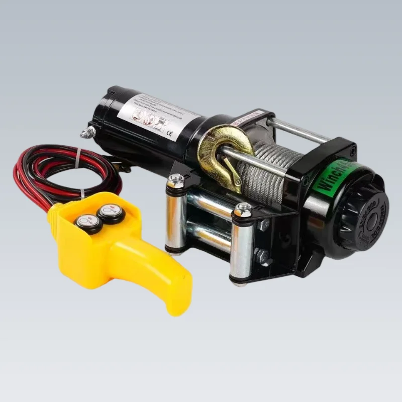 1 Ton Hydraulic Electric Winch Truck Winch 12V 24V Wireless Option 4WD Off-Road Portable Marine Steel Rope Nylon Handle