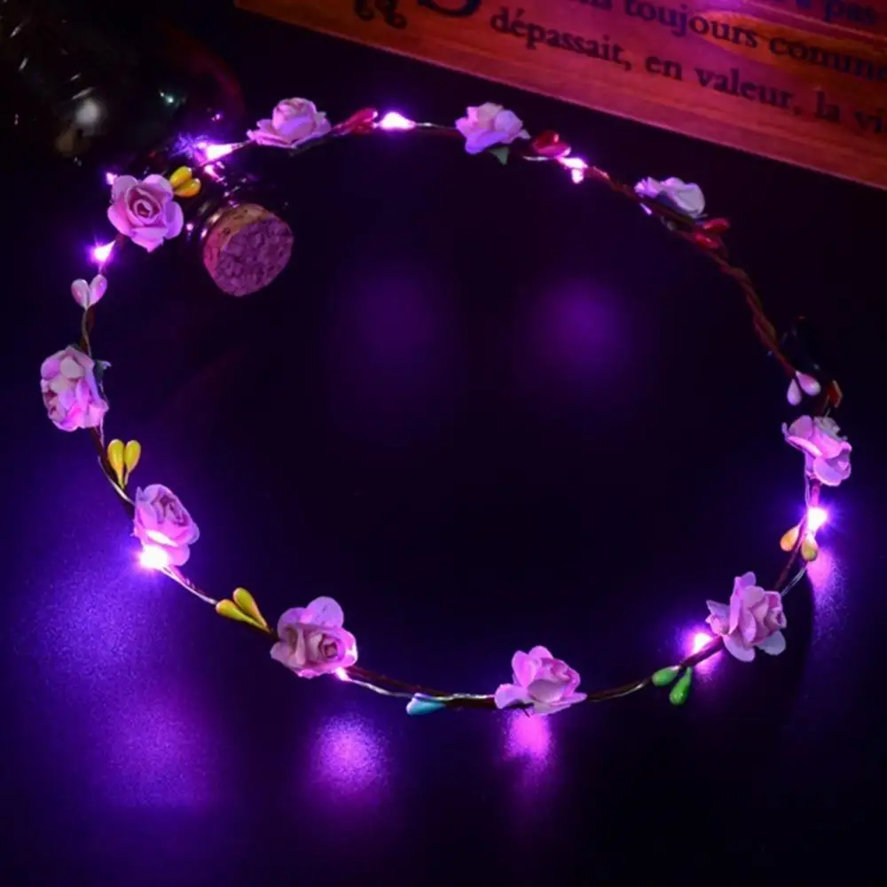 LED Flower Garland Headband Girls Women Bride Beach Travel Hairband Headwear Flashing Glow Crown Party Hair Wreath Ins Style