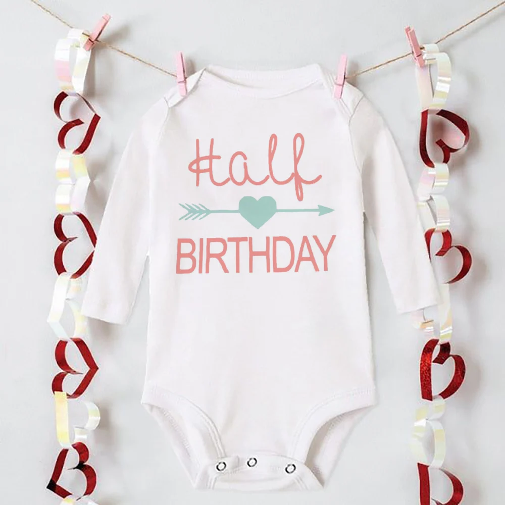 My 1/2 Birthday Newborn Bodysuit Infant Baby Birthday Party Outfits Clothes Toddler Jumpsuits Boys Girls Long Sleeve Romper Gift