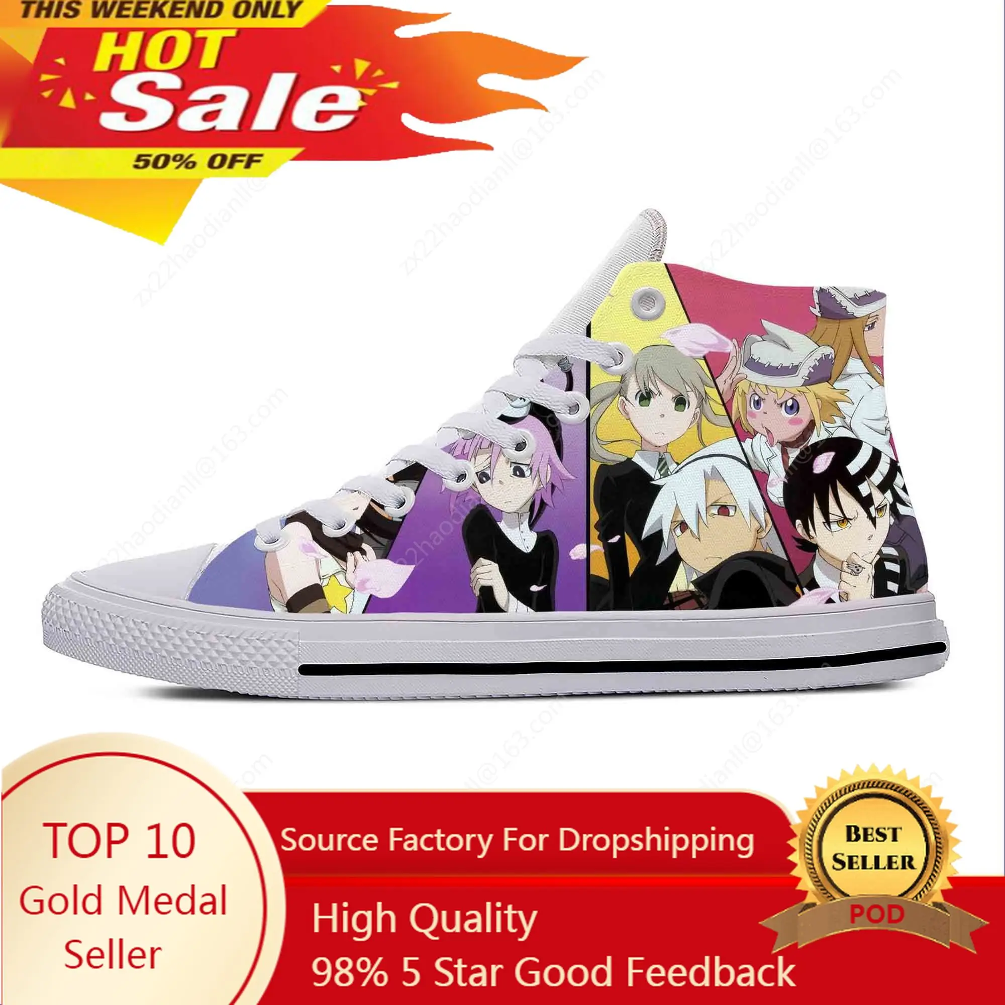 Japanese Anime Manga Cartoon Soul Eater Fashion Casual Cloth Shoes High Top Lightweight Breathable 3D Print Men Women Sneakers