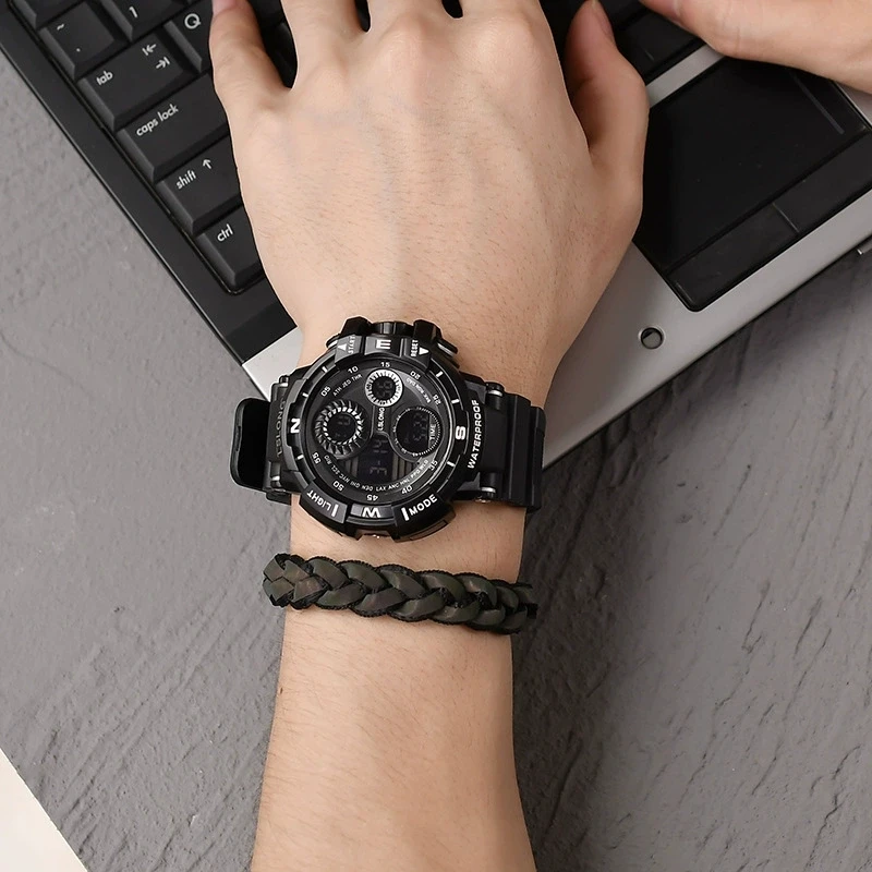 남성용 블랙 디지털 시계, 스포츠 시계, 방수 아웃도어 크로노그래프 손목시계, G 인퓨전트 쇼크 학생용 손목시계