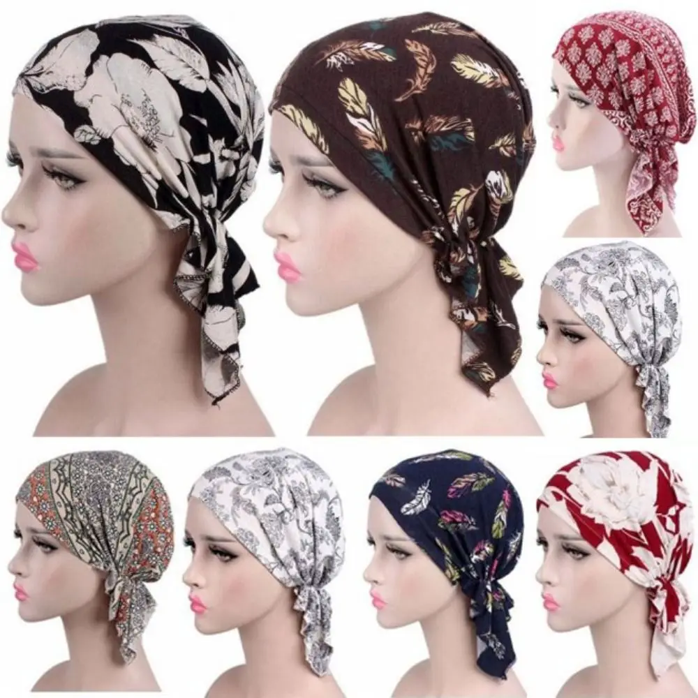

Men Women Sleep Caps Beanies Headwrap Floral Print Turban Cotton Hat Bandana Chemotherapy Hat Women National Wind