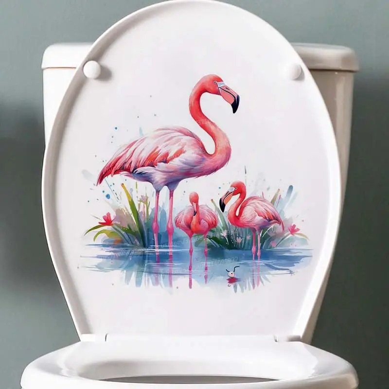 Funny Flamingo Toilet Sticker Bathroom Toilet Cover Sticker Wall Stickers Animal Wc  Fun For Home BathRoom Decoration M836