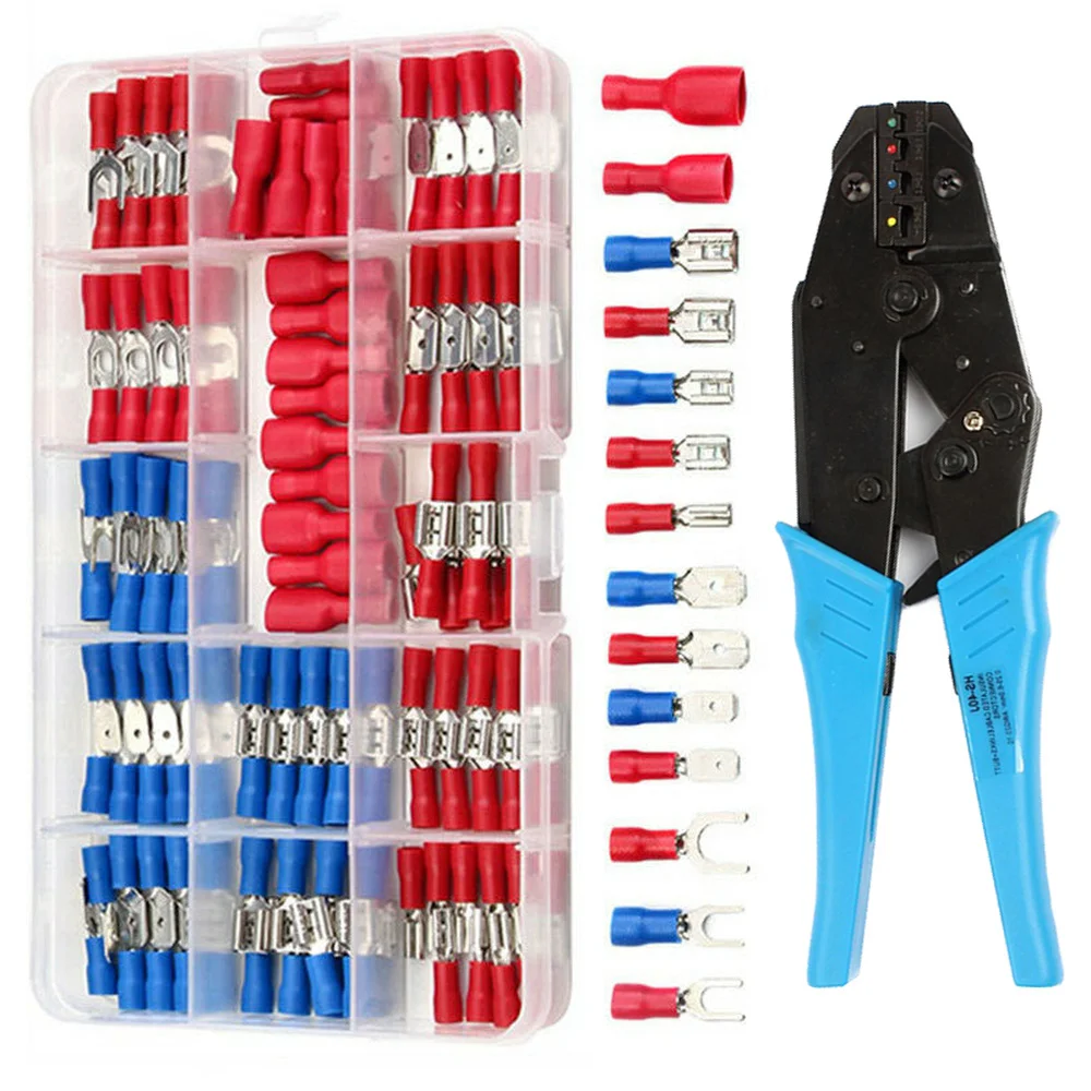 

140pcs Electrical Wire Butt Connector with HS-40J Crimping Plier Kit Cable Splice Wire Connectors Crimp Fork Spade Terminals