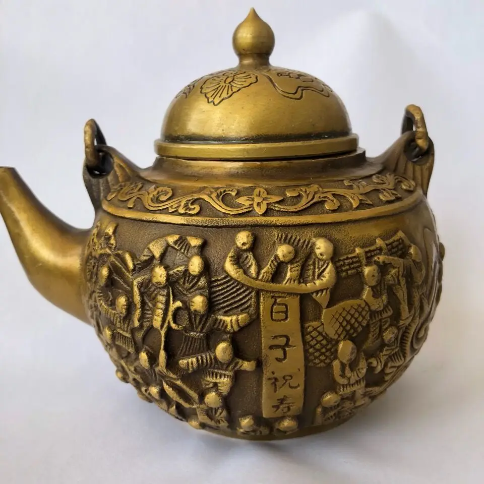 Retro Hundred sons birthday picture Teapot Ornament Decoration Tea Pet Figurines Desk Decor Accessories