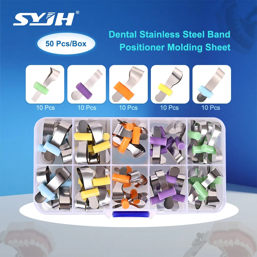 

SYJH 50Pcs/Box Dental Positioner Molding Sheet Sectional Contoured Matrix Bands System Dental Metal Matrices Teeth Dental Tool
