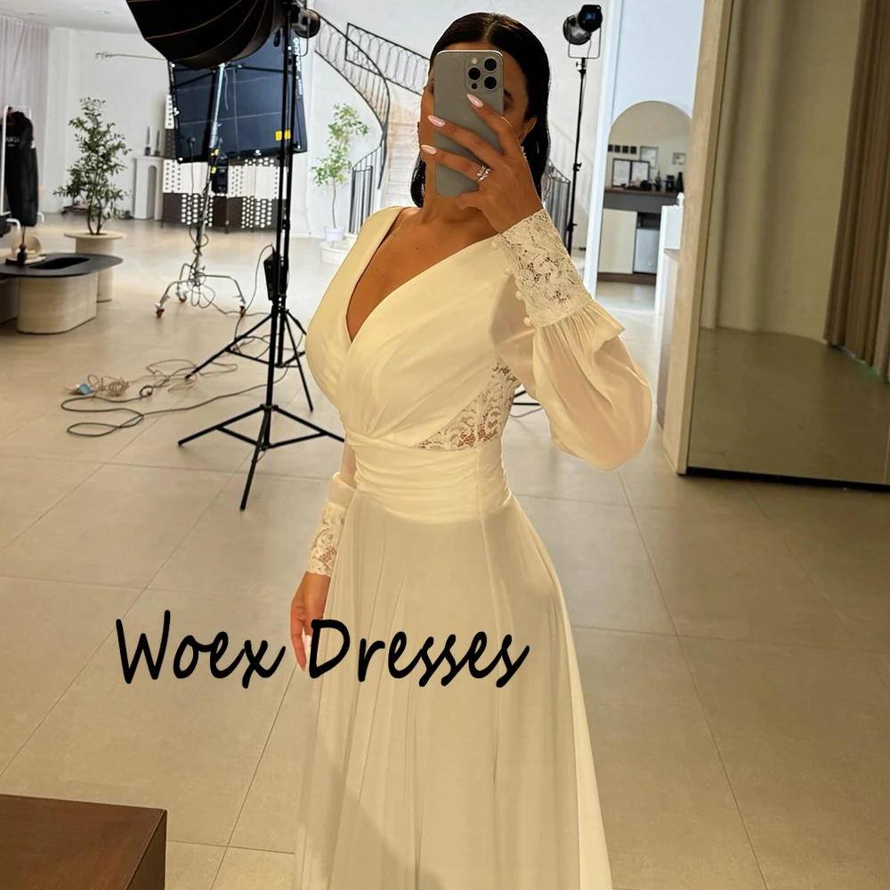 Abito da sera in chiffon illusione a trapezio con scollo a V personalizzato maniche lunghe con abito da festa in cristallo Abito da ballo lungo fino al tè con pieghe semplici