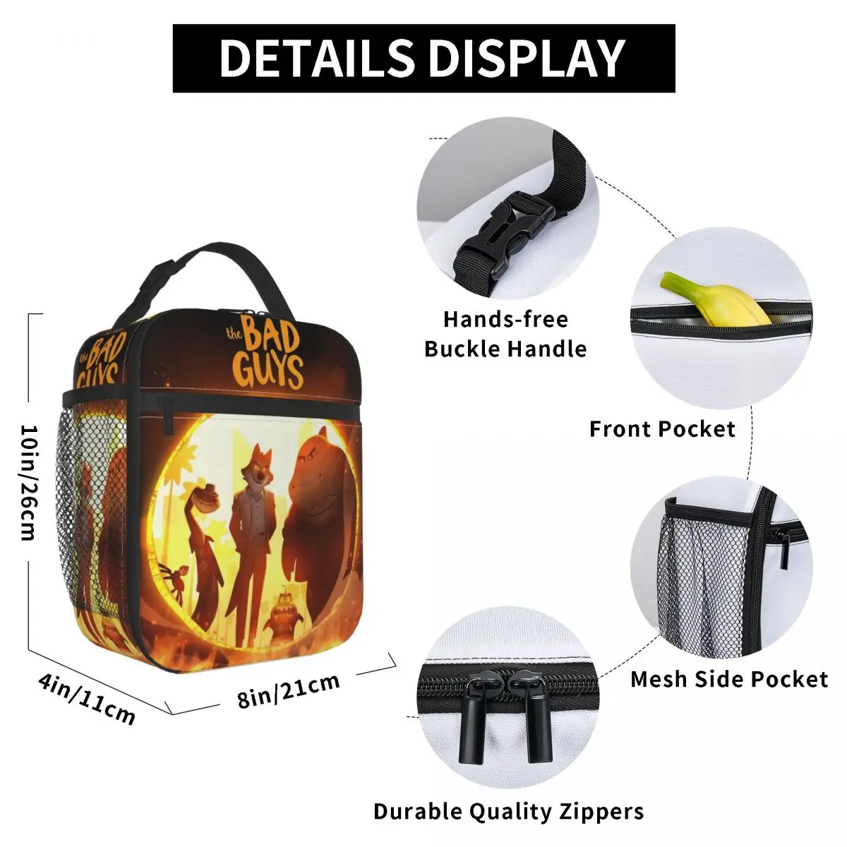

The Bad Guys Movie Lunch Bag For Men Custom Lunch Box Funny Office Cooler Bag Convenient Waterproof Thermal Lunch Bags