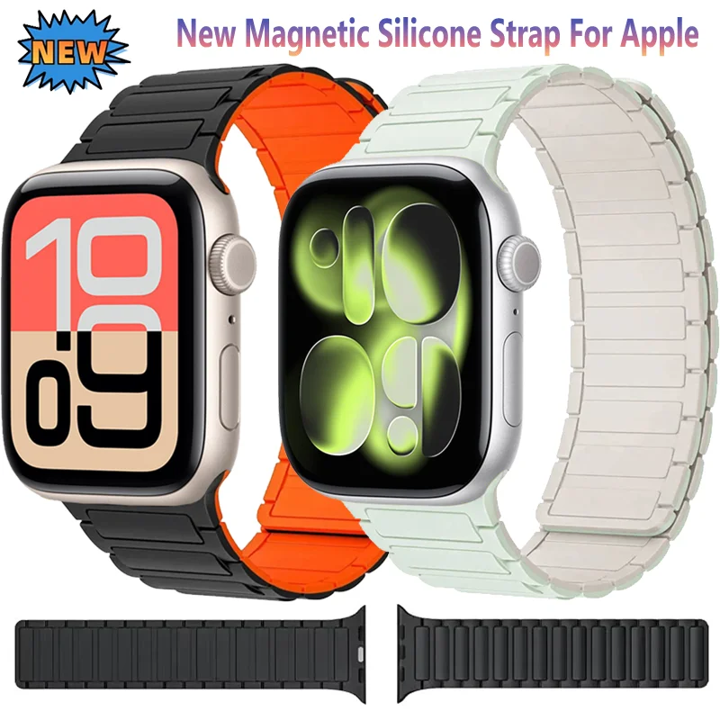 Neues magnetisches Silikonarmband für Apple Watch Ultra 3/2 49 mm 11 10 46 mm 42 mm Modearmband iWatch 9 8 7 6 5 SE 45/41 mm 40/44 mm