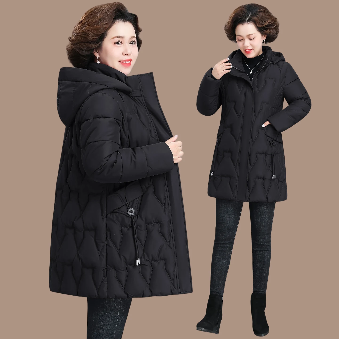

Sli Mid-Length down Jaet for Women in Winter Faionable Slimming Cotton Coat for Middle-Aged And ly Ladies