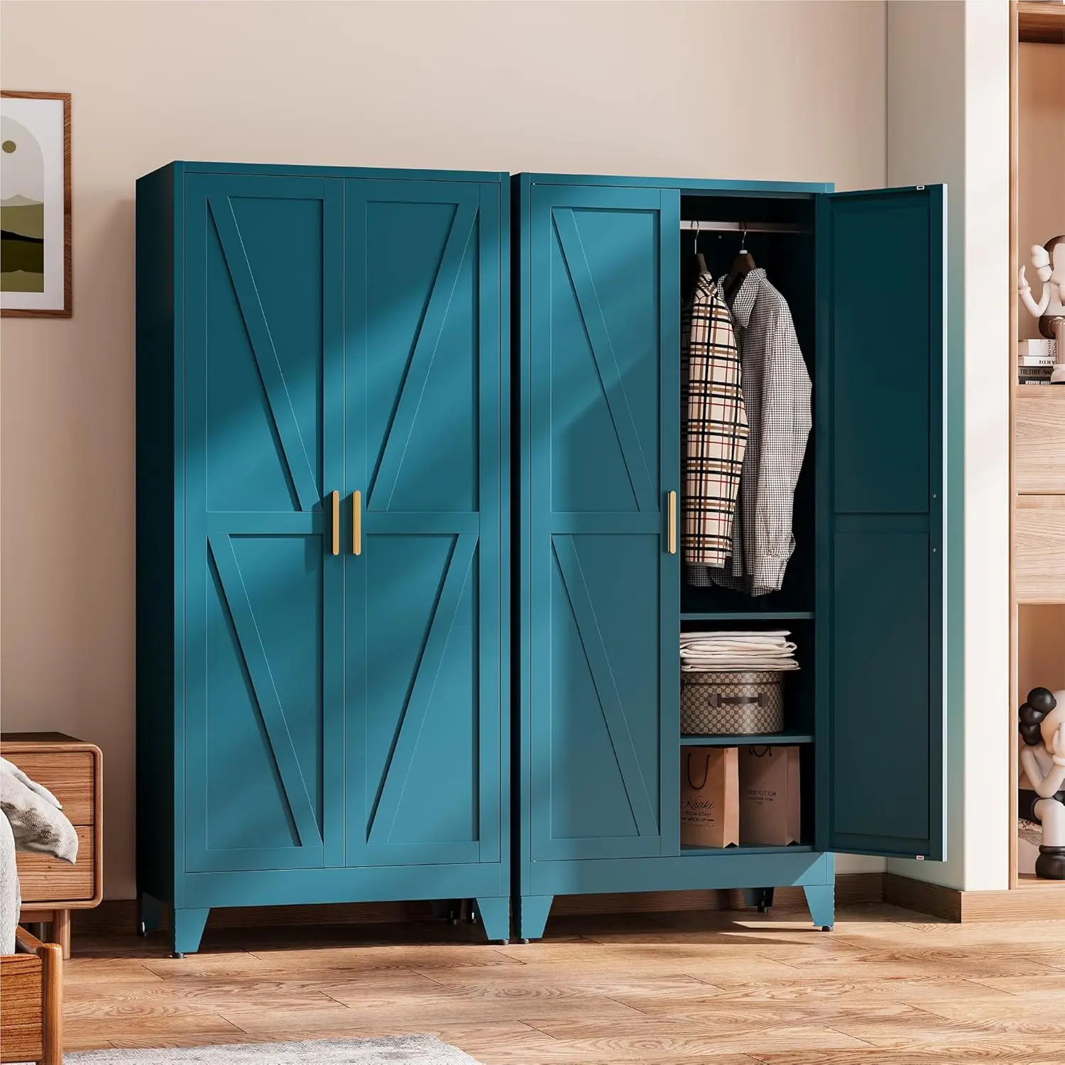 Peacock Blue Convertible Metal Wardrobe shelf layout