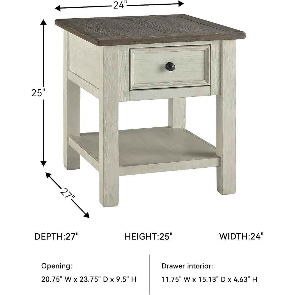 Rustic Two-Tone Square End Table in Vintage Cream Finish