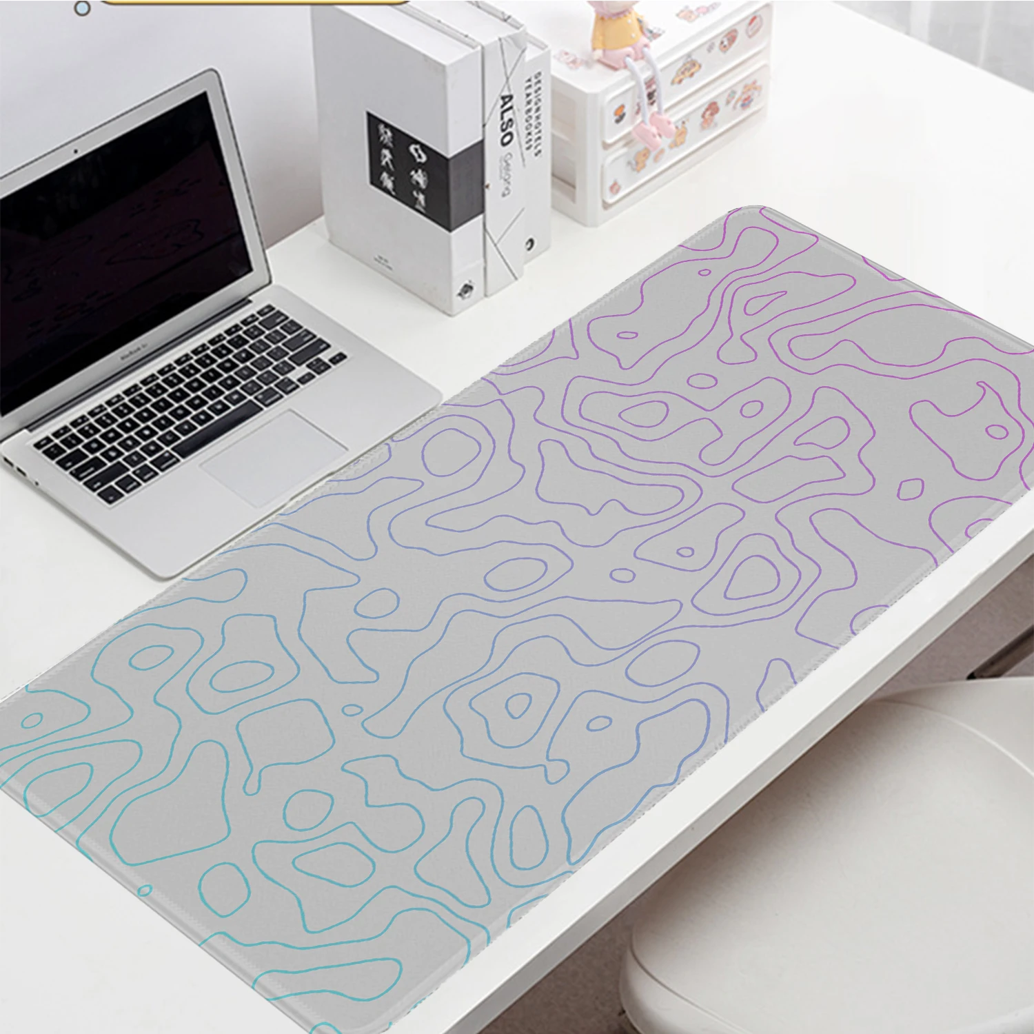 Grey Mouse Pad Minimalist Topographic Map Large Desk Gaming Mouse Pad Non-Slip Base Game Mousepad Office Accessories