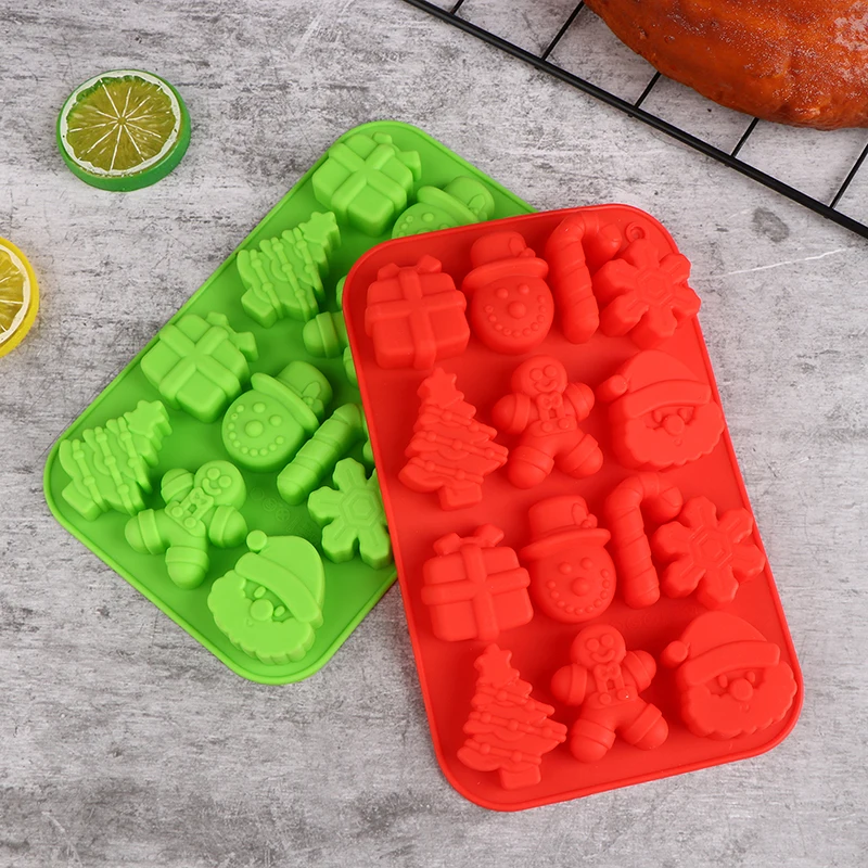Christmas Theme Silicone Candy Mold Chocolate Cookie Baking Tools Trays Xmas Trees Gingerbread Man Gift Mold Cake Decoration
