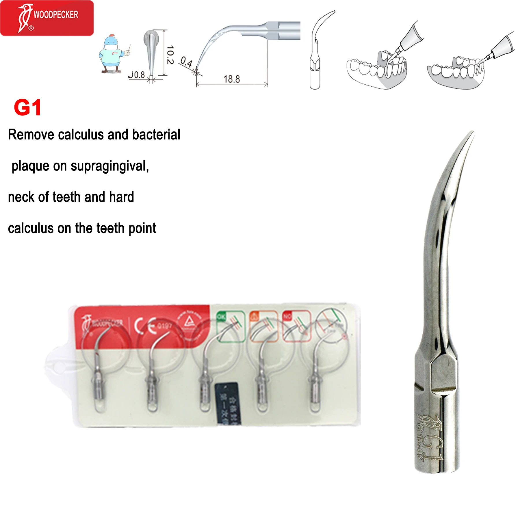 Original Woodpecker Dental Scaler Tips Ultrasonic Scaling Tip G1 G2 G3 G4 G5 G6 G7 G8 Fit For EMS UDS image 3