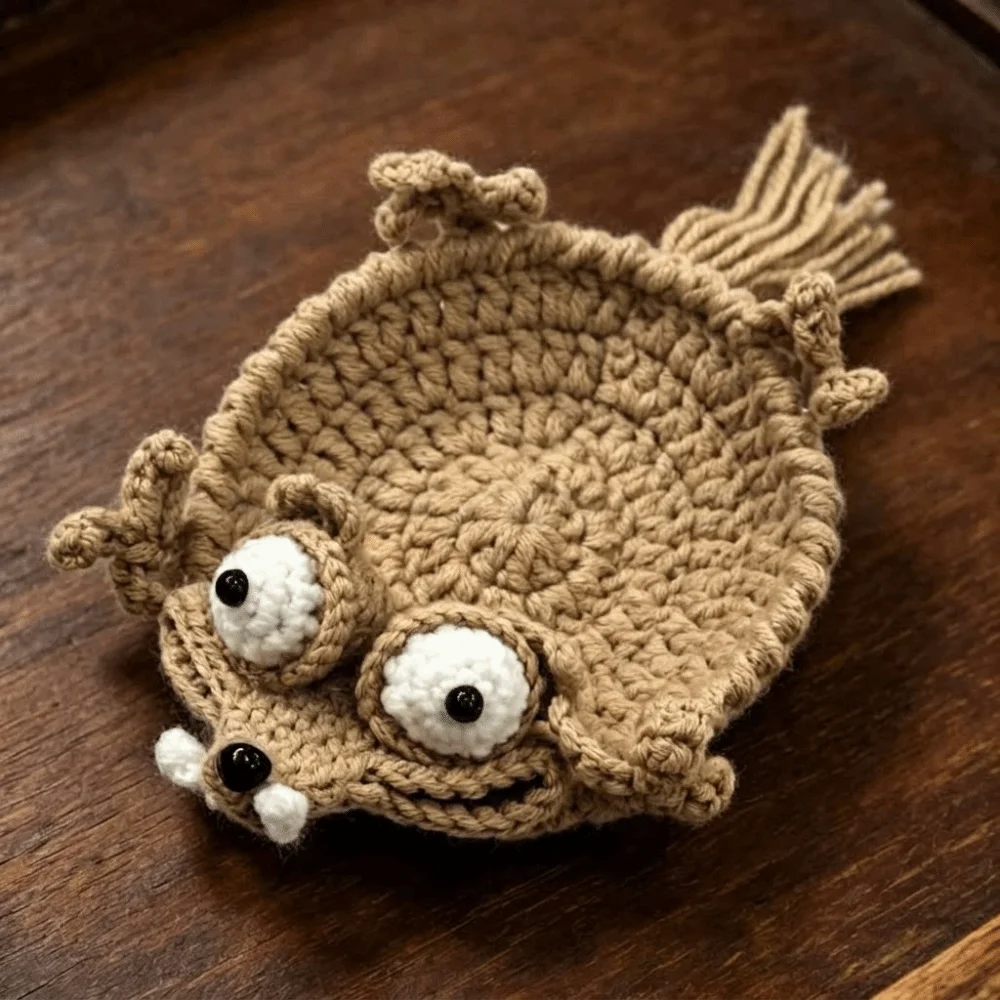 Pressable Crochet Squirrel Coasters Creative Relieve Stress Woven Frog Coaster Anti Scald Novelty Drink Insulation Pad Cafe Use