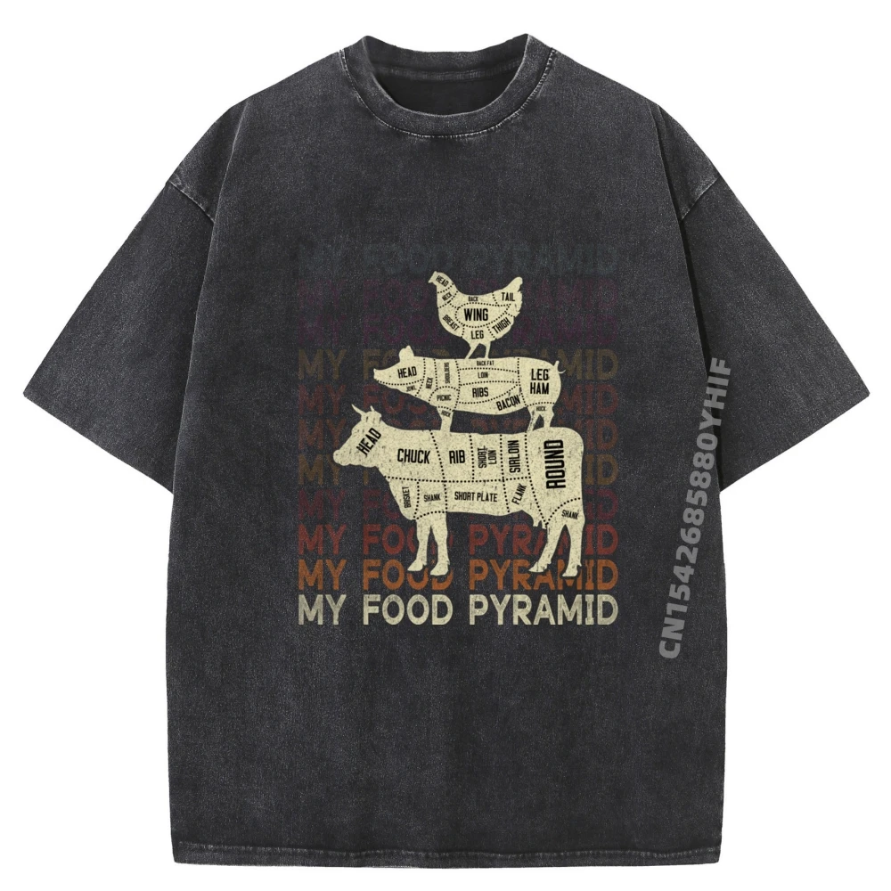 

Классическая футболка с принтом «Моя еда», пирамида, корова, свинья, футболки с графическим рисунком, мужские топы и футболки, потертая футболка в стиле ретро
