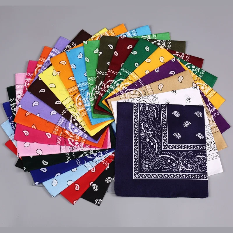 

2025 Fashion Hip Hop Cotton Bandana Square Scarf 54cm*54cm Black Red Paisley Headband Printed For Women/Men/Boys/Girls