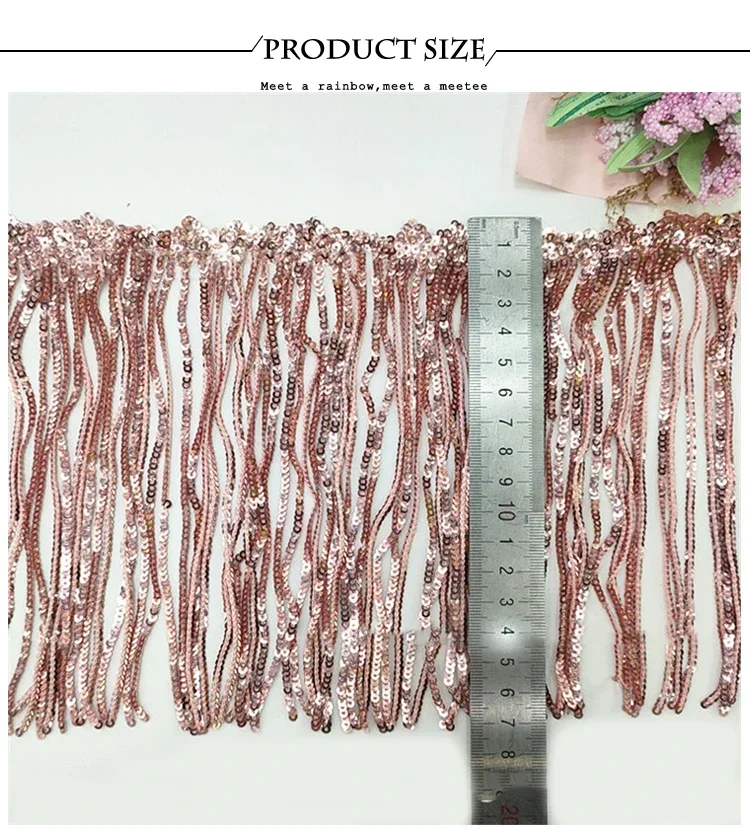 1-10 Yards 17cm Polyester-Pailletten-Quastenborte, schimmernde Spitze für lateinamerikanische Tanzkleider, Bühnenkostüme, Kleidung, Nähdekoration – Detail 9