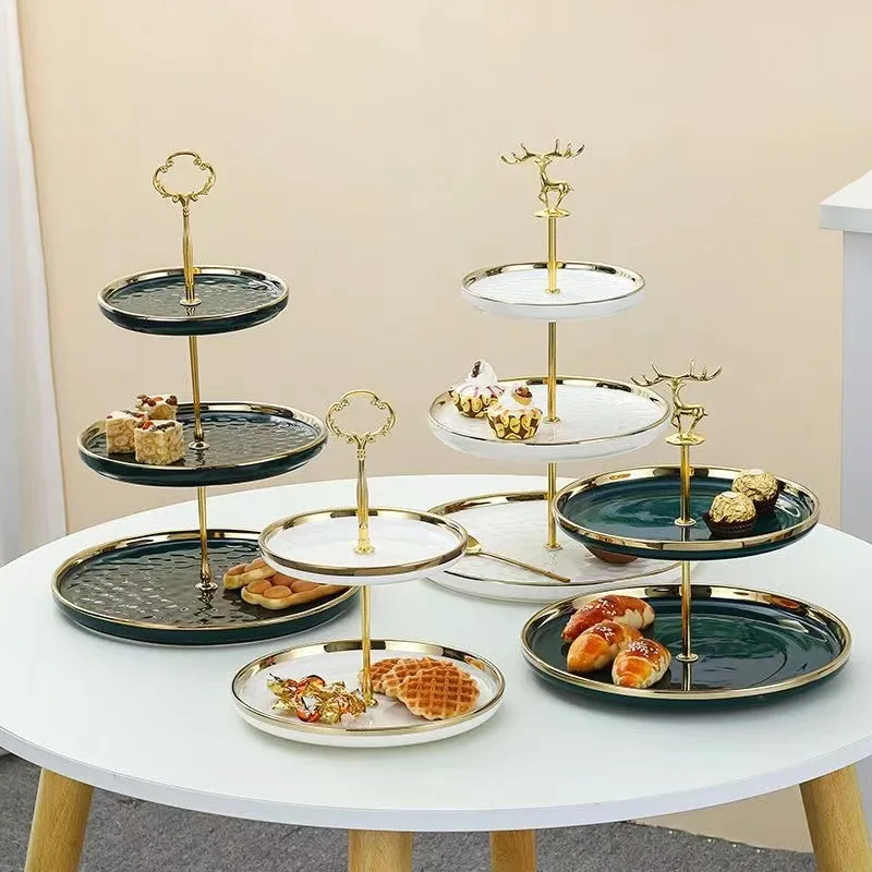 Light luxury ceramic fruit tray, three-layer candy, high-end snacks, dried fruit snack tray, European-style household living roo