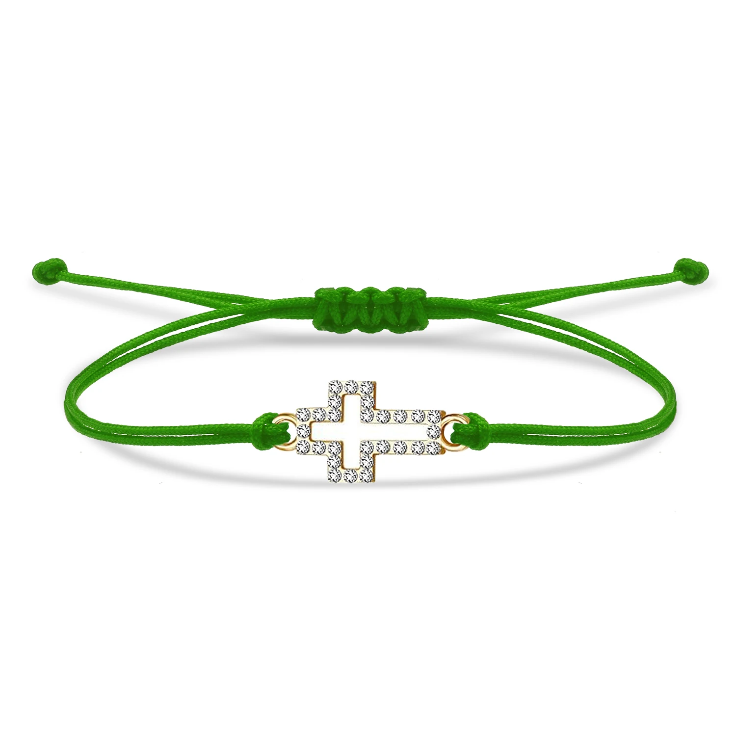 Zinc Alloy Rhinestone Crystal Cross Charm Bracelet Women New Fashion Religious Belief Red String Handmade Trendy Jewelry Gift