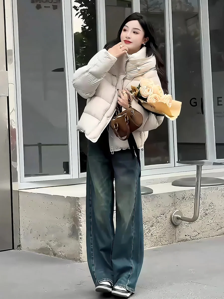 

Белая женская короткая зимняя куртка-пуховик в корейском стиле, теплая, модная верхняя одежда