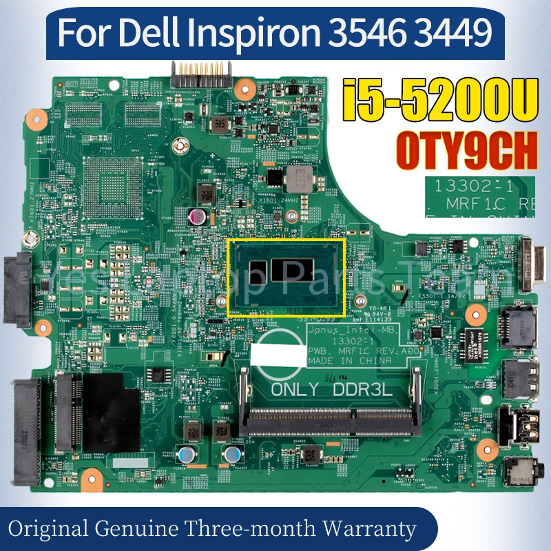 

13302-1 For Dell 3449 3546 3446 3549 3542 Laptop Mainboard CN-0TY9CH SR23Y i5-5200U 100％ Tested Notebook Motherboard